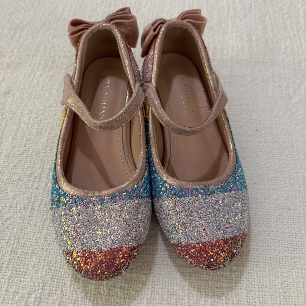 XIAORUNV Girls Rainbow Glitter Mary Jane Dress Shoes Rhinestone Heel Bow Size 30 - Picture 6 of 9